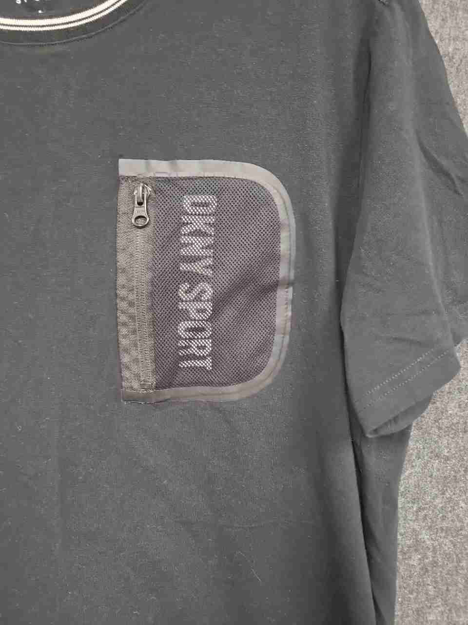 DKNY Sport Men's Black Zipper Mesh Pocket Cotton Blend T-Shirt Size L