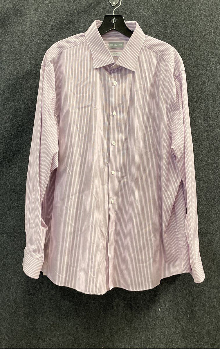 Michael Kors Men's Purple White Striped Regular Fit Airsoft Stretch Shirt 2XL