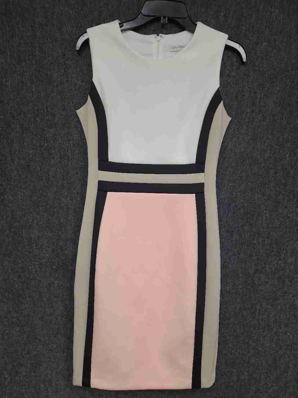 Calvin Klein Women's Colorblock Sleeveless Sheath Dress Pink White Black Sz 6