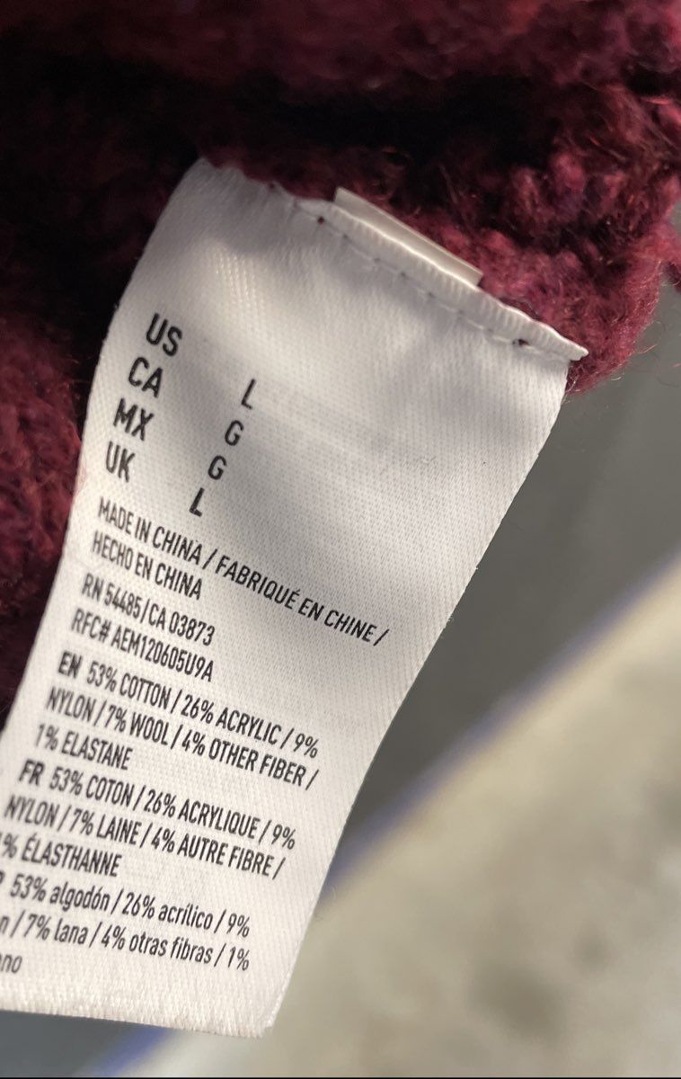 American Eagle Women's Burgundy Open Knit Argyle Diamond Pointelle Sweater Sz L