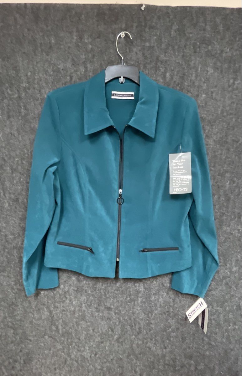 Amanda Smith Women's Vintage Y2K Teal Zip Up Jacket Suede Feel Stretch NWT Sz 14