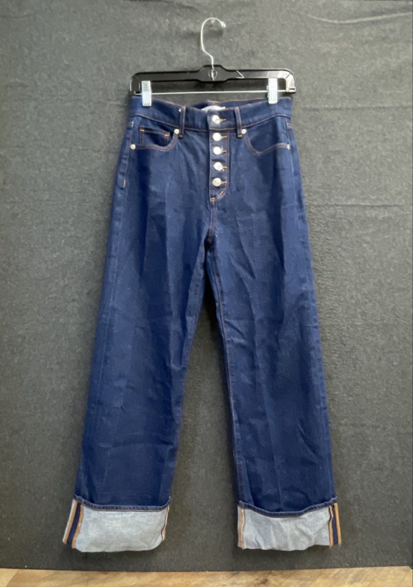 LOFT Women's Dark Wash Wide Leg 5-Button Fly Cuffed Petite Jeans Sz 26/2