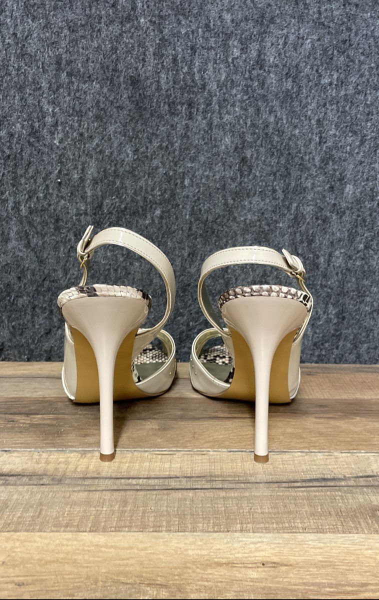 GUESS Metallic Gold Cream Snakeskin Studded Slingback Stiletto Heels Size 11 M