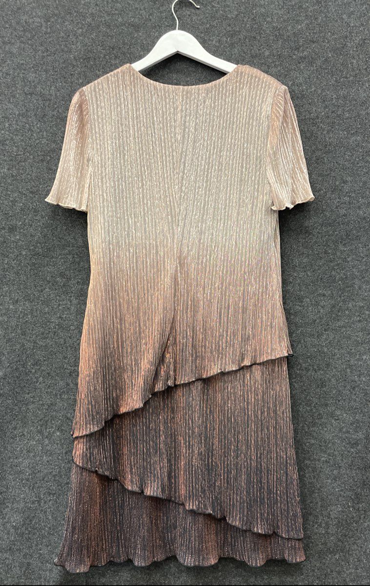 Connected Apparel Women's Dusty Nude Ombre Metallic Tiered Dress NWT Sz 12