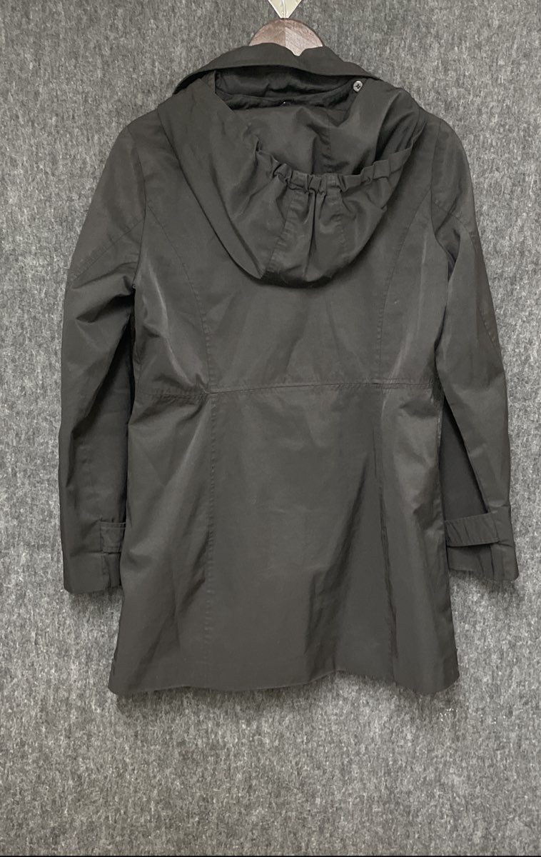 Michael Kors Women's Black Hooded Raincoat Jacket Gold Zip Monogram Lining Sz M