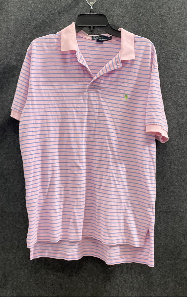 Polo Ralph Lauren Men's Pink Blue Striped Short Sleeve Cotton Polo Shirt Sz L