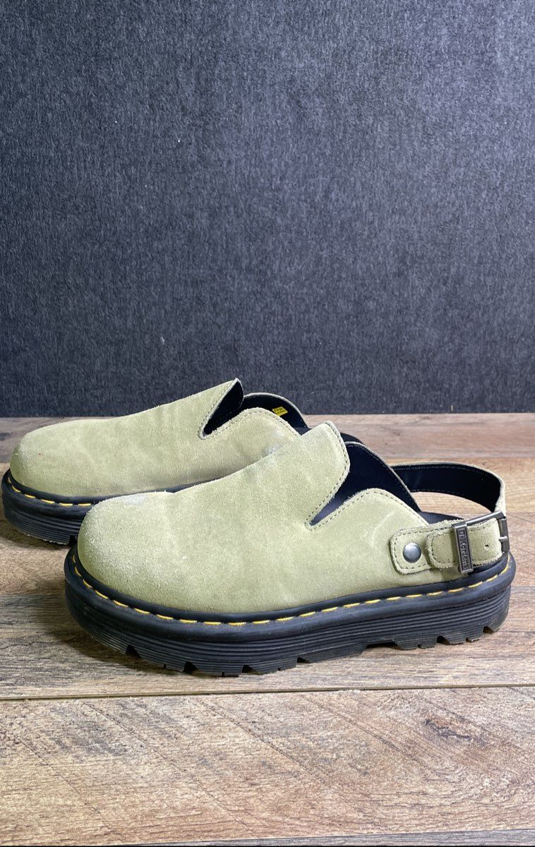 Dr. Martens Zebzag Olive Green Suede Mules Women's Size 10