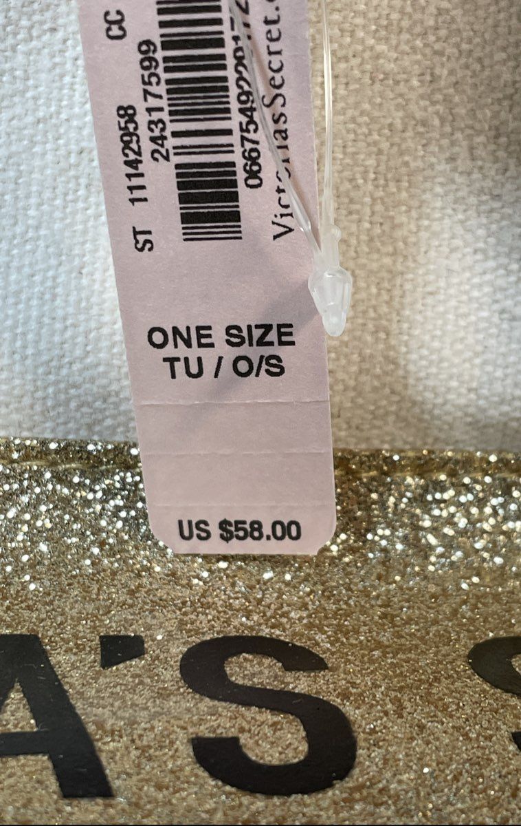 Victoria's Secret Cream Gold Glitter Canvas Large Tote Shoulder Bag Handbag NWT