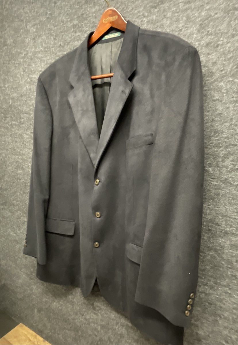 Lord & Taylor Men's Blazer Sports Coat Charcoal Faux Suede 3-Button Sz 48T