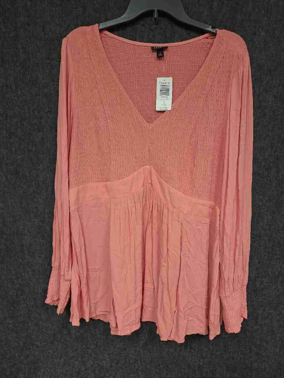 Torrid Women's Pink Long Sleeve Crinkle Babydoll Blouse Size 2X NWT
