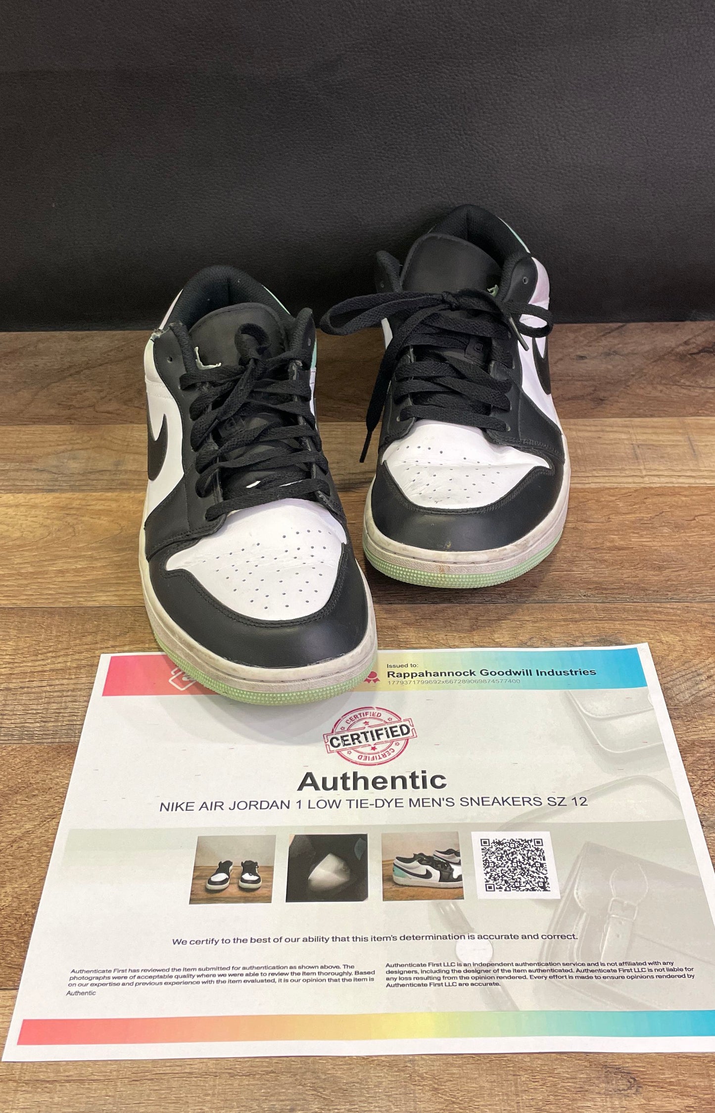 Nike Air Jordan 1 Low Tie Dye White Black Mint Size 12 COA