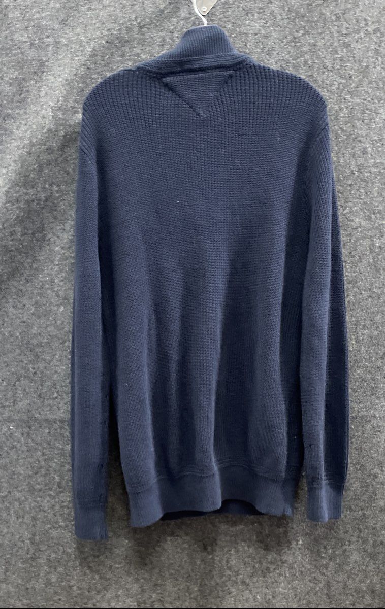 Tommy Hilfiger Men's Navy Quarter Zip Ribbed Knit Cotton Sweater Sz L NWT