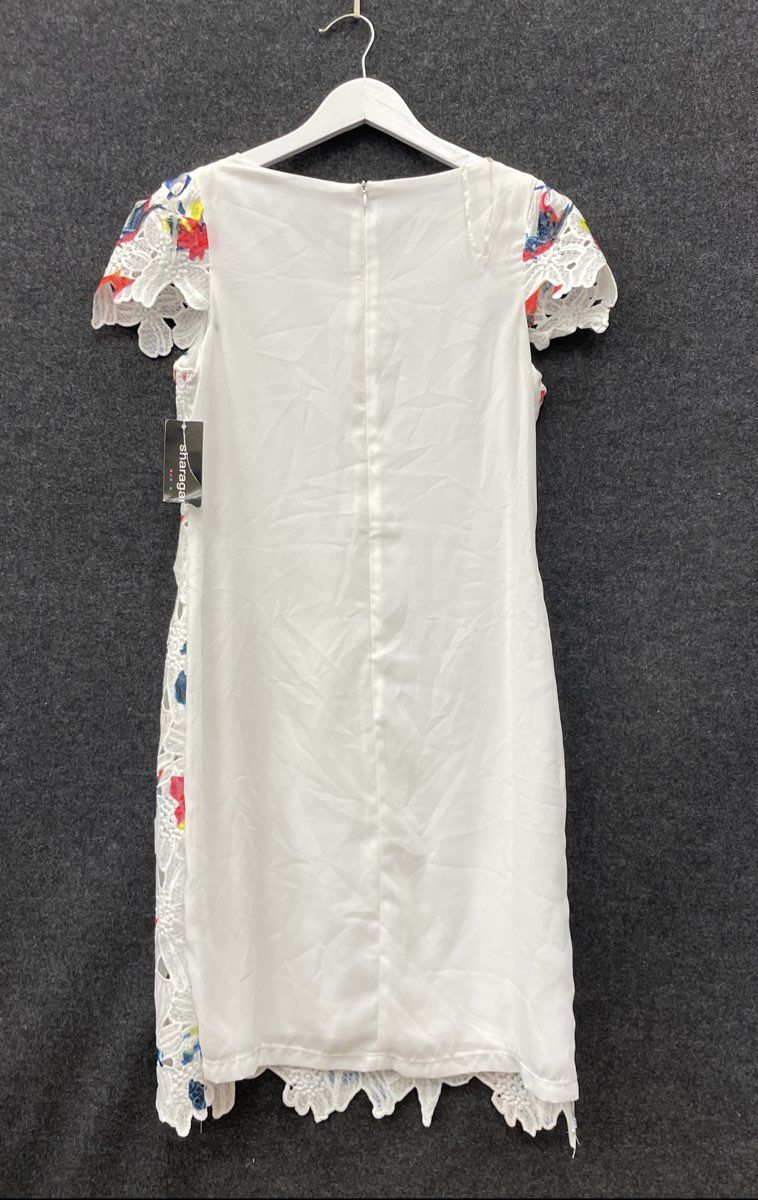 Sharagano Women's White Multi Floral Lace Sheath Dress NWT Size 4