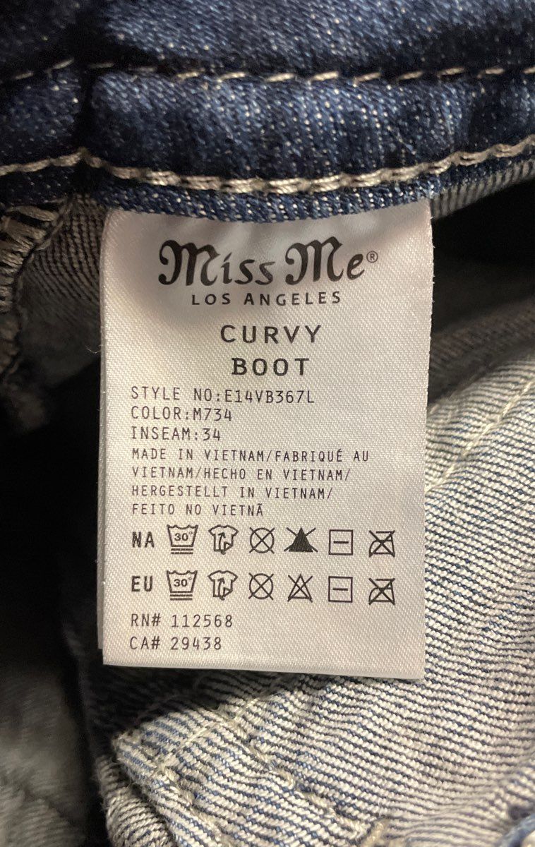 Miss Me Women's Blue Curvy Boot Cut Embellished Flap Pocket Jeans Sz 31x34