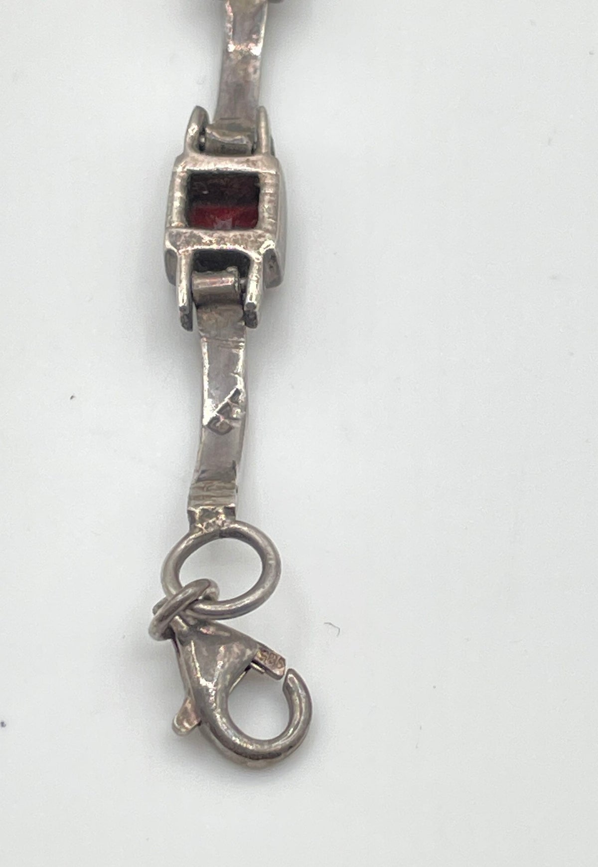 925 Sterling Silver Garnet Accent Bar-And-Box Link Bracelet 17.9g *Damaged*