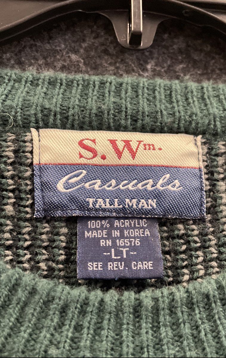 Vintage 90s S.W. Casuals Men's Green Geometric Acrylic Crewneck Sweater Sz LT