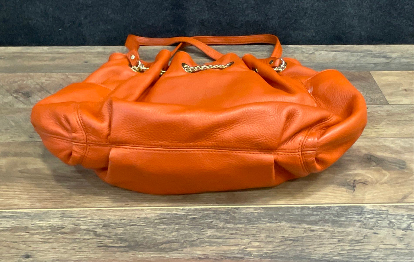 Michael Kors Orange Pebbled Leather Large Shoulder Tote Bag Gold Hardware