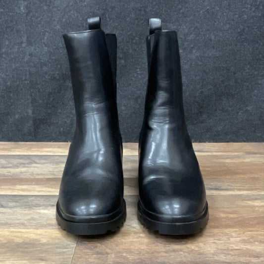 Women's Black Chunky Lug Sole Chelsea Boots Block Heel Ankle Booties Size 10W