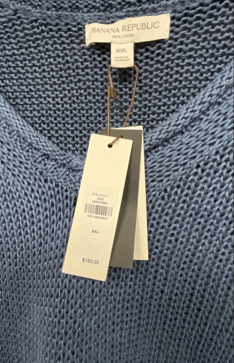 Banana Republic Women's Blue 100% Linen V-Neck Open Knit Sweater XXL NWT