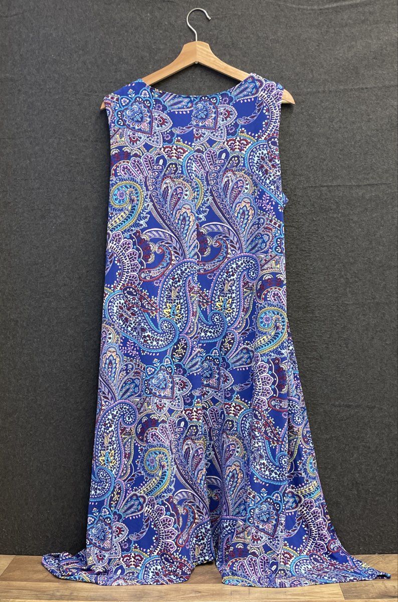 Chico's Women's Blue Colorful Paisley Sleeveless Midi Dress Stretch Sz 3 NWT