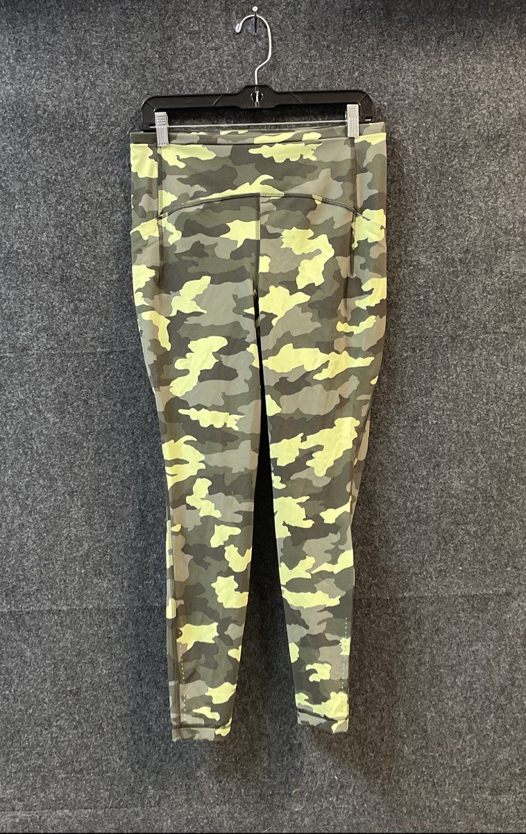 Lululemon Women's Speed Up Running Tights Green Yellow Camo Pockets Sz 10