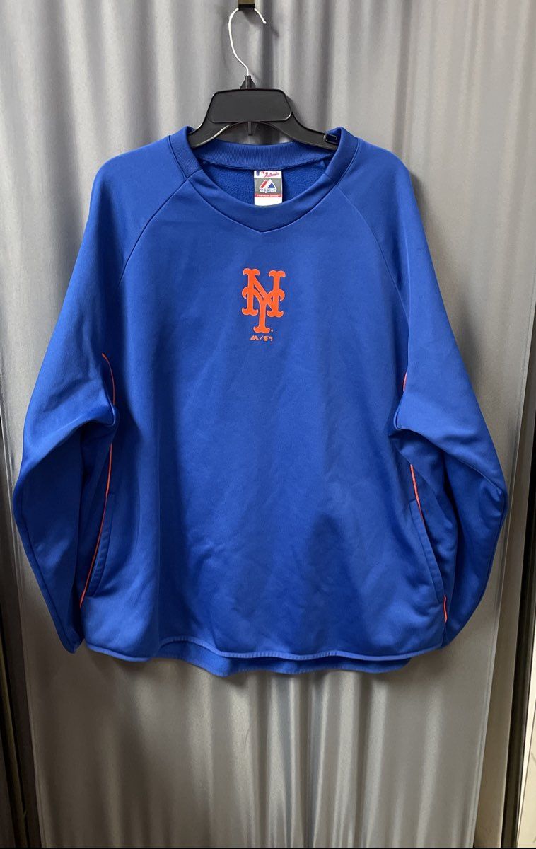Majestic Men's NY Mets Therma Base Warm-Up Pullover Sweatshirt Blue Sz XXL