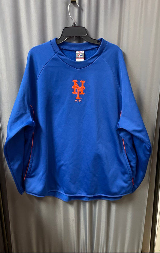 Majestic Men's NY Mets Therma Base Warm-Up Pullover Sweatshirt Blue Sz XXL
