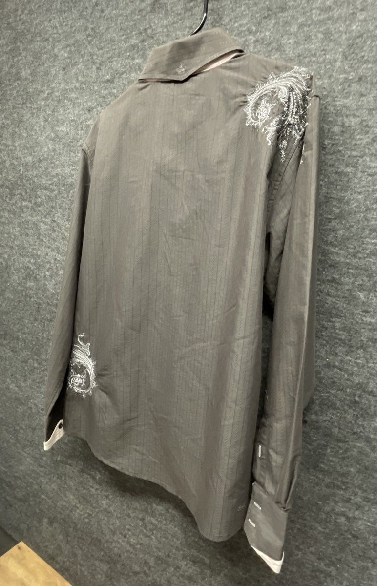 English Laundry Men's Gray Embroidered Paisley Pleated Bib Button Up Shirt XL