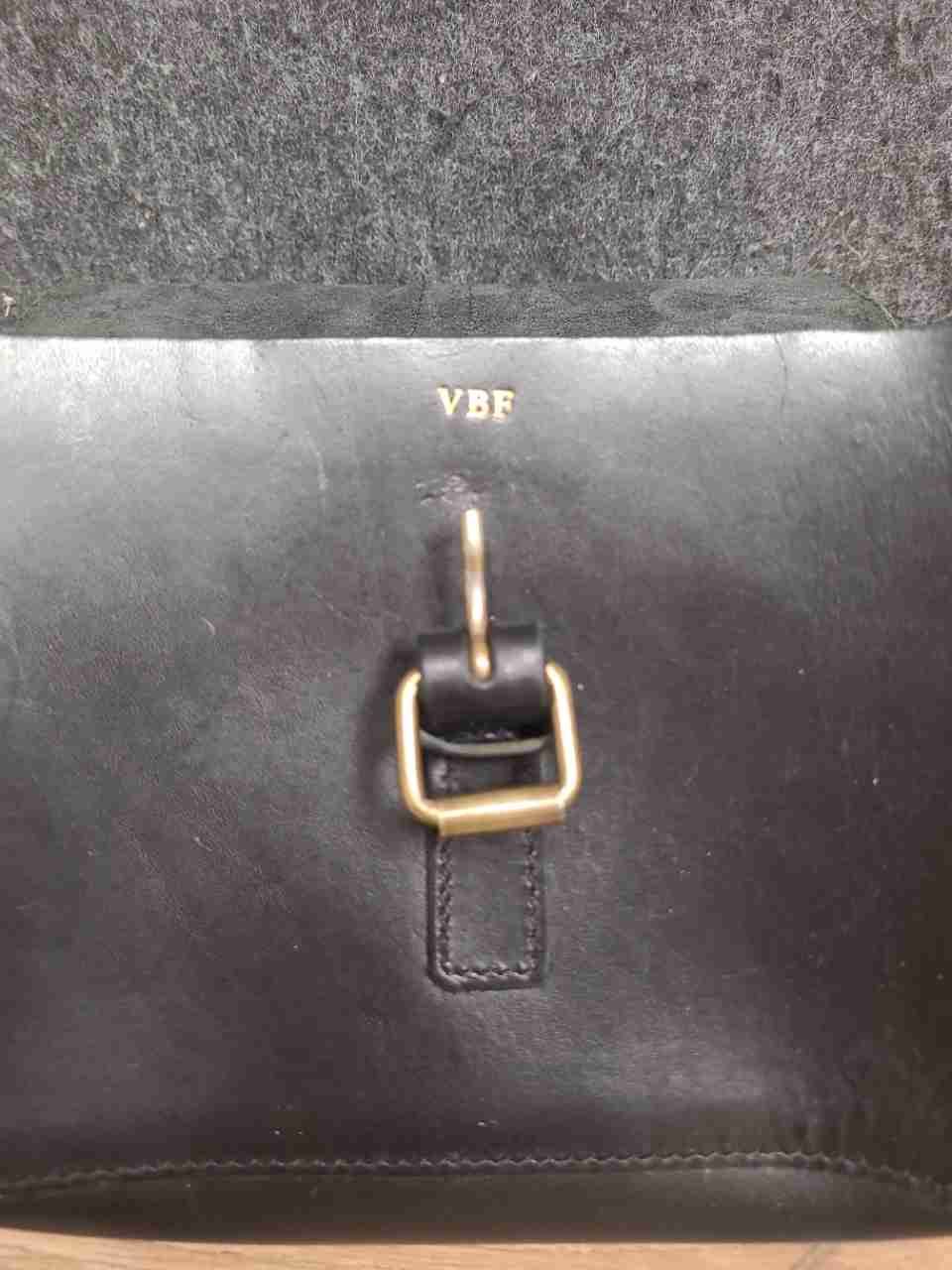Black Italian Leather Crossbody Messenger Bag VBF Monogram Brass Hardware