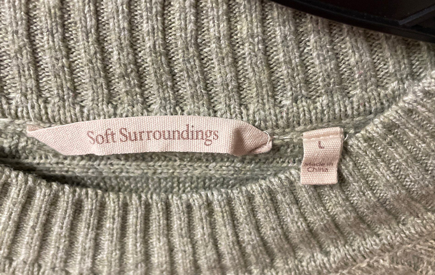 Soft Surroundings Women's Sage Green Cable-Knit Cotton Blend Sweater Sz L
