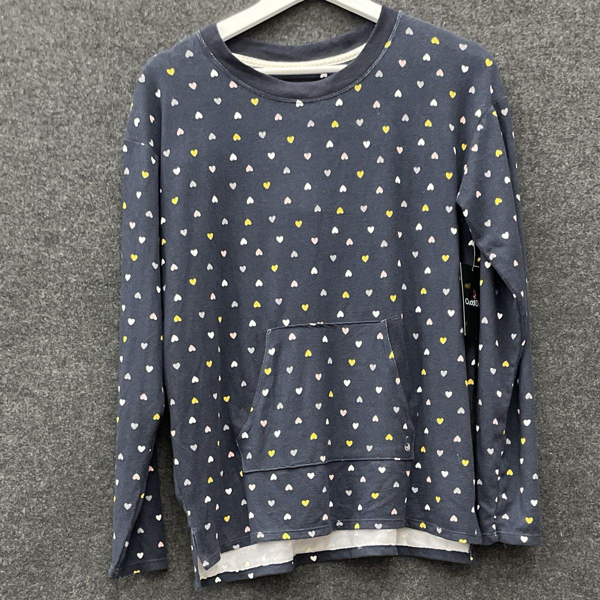 Cuddl Duds Women's Navy Heart Print Long Sleeve Pajama Lounge Top NWT Sz S