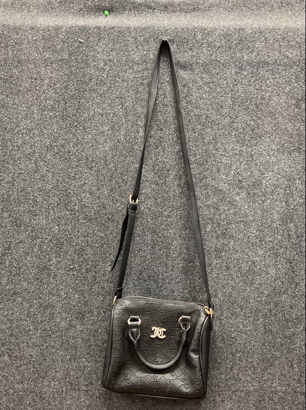 Juicy Couture Black Embossed Rhinestone Logo Satchel Crossbody Bag Gold Tone