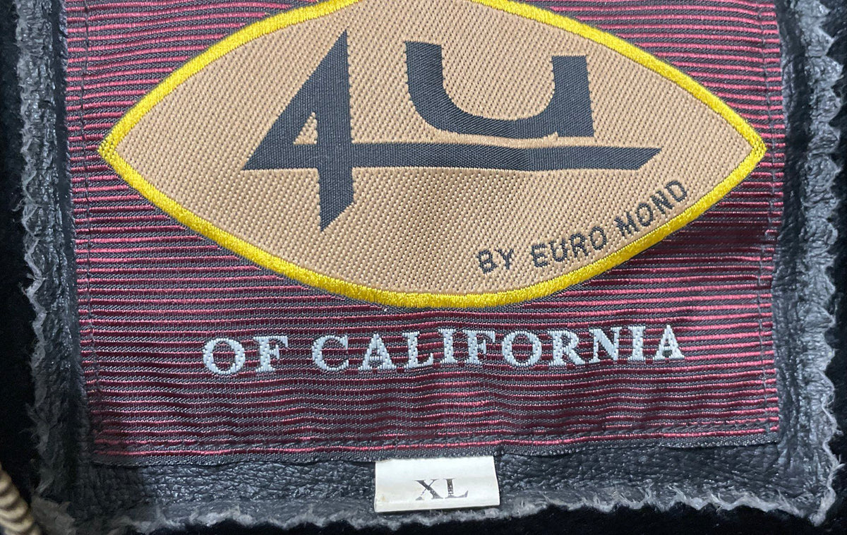 Vintage 90s 4U of California Men's Black Leather Insulated Hooded Coat Sz XL