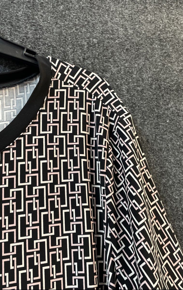 Anne Klein Women's Black Pink White Geometric Knit Top Back Button NWT Sz 3X