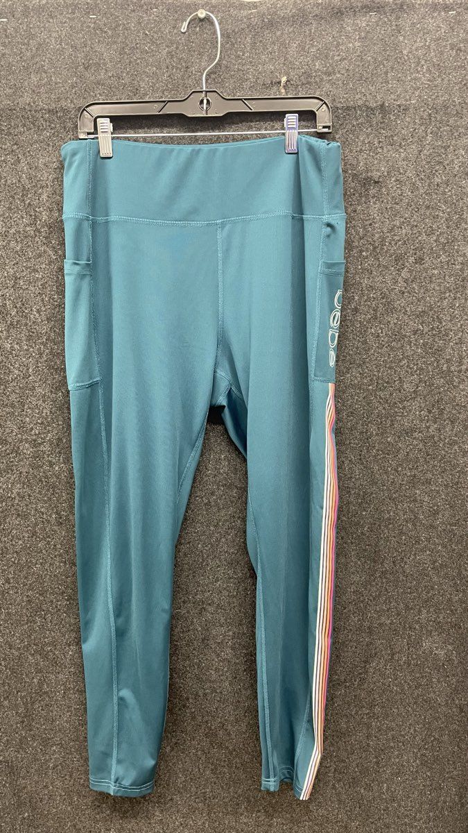 bebe Sport Women's Teal Striped Activewear Leggings Plus Size 2X
