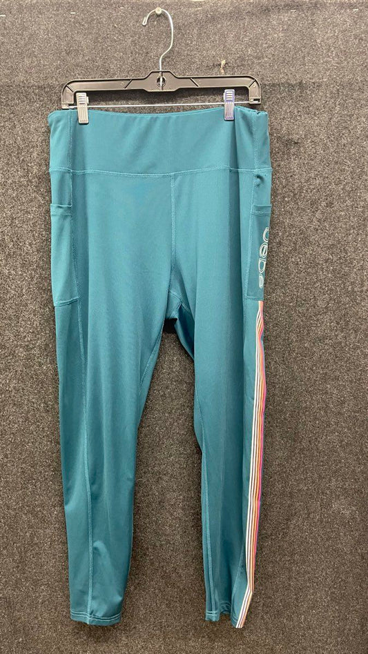 bebe Sport Women's Teal Striped Activewear Leggings Plus Size 2X