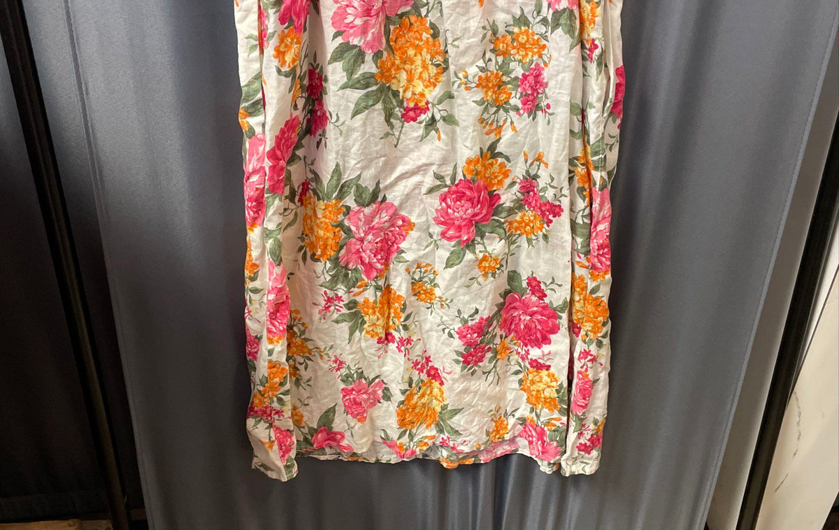 Cynthia Rowley Women's Floral Linen Dress Pockets Adjustable Straps Sz 8