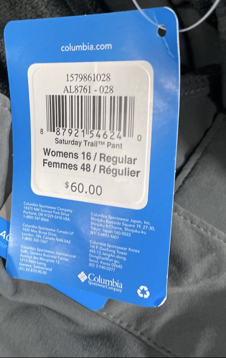Columbia Women's Saturday Trail Straight Leg Pants Grey Active Fit Sz 16W NWT