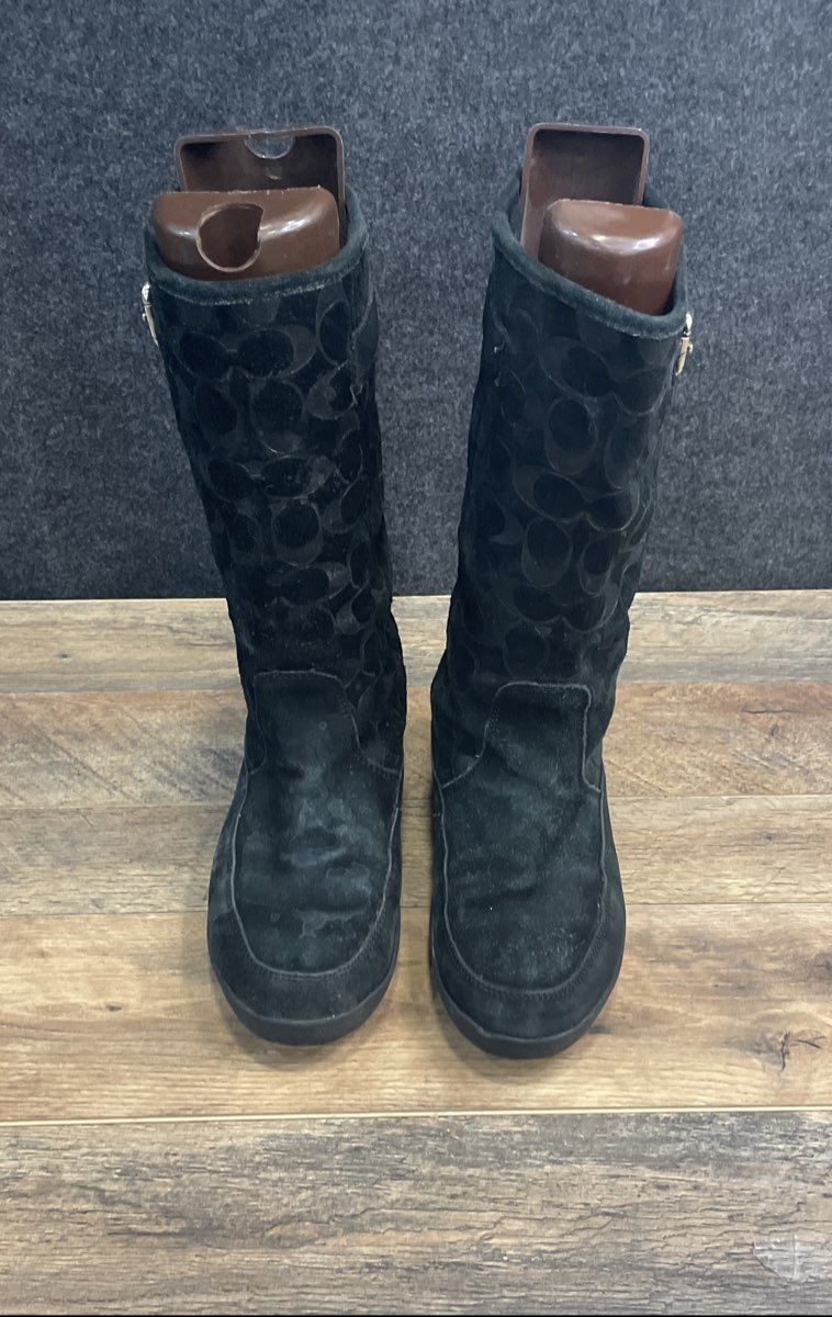 Coach Signature Monogram Black Suede Mid-Calf Women's Boots
