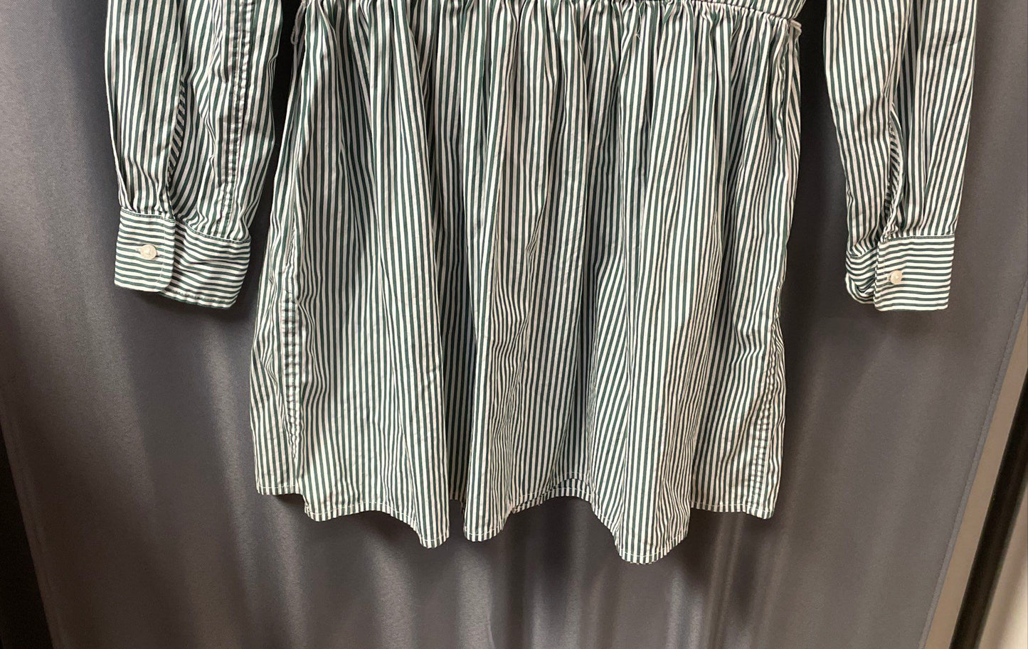 Polo Ralph Lauren Girls Green White Pinstripe Shirt Dress Roll Tab Sleeve Sz 12