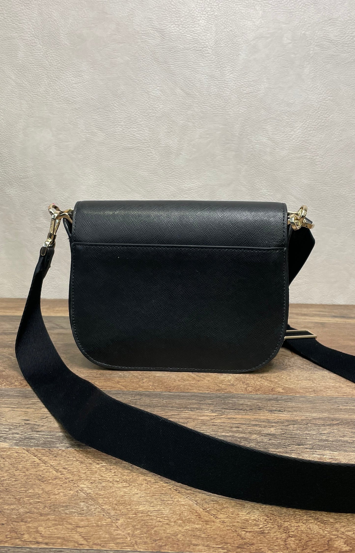 Kate Spade Black Saffiano Leather Flap Crossbody Bag Gold Hardware
