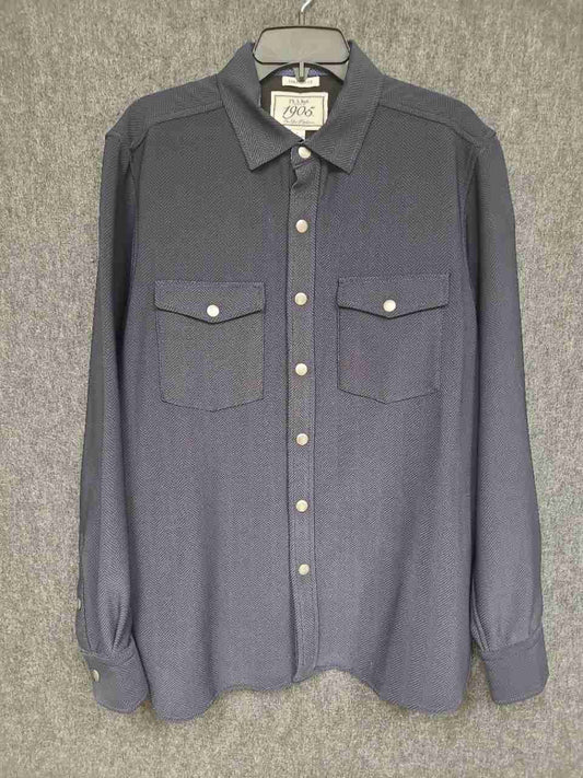 Jos. A. Bank Men's 1905 Tailored Fit Navy Herringbone Snap Front Shirt Sz L