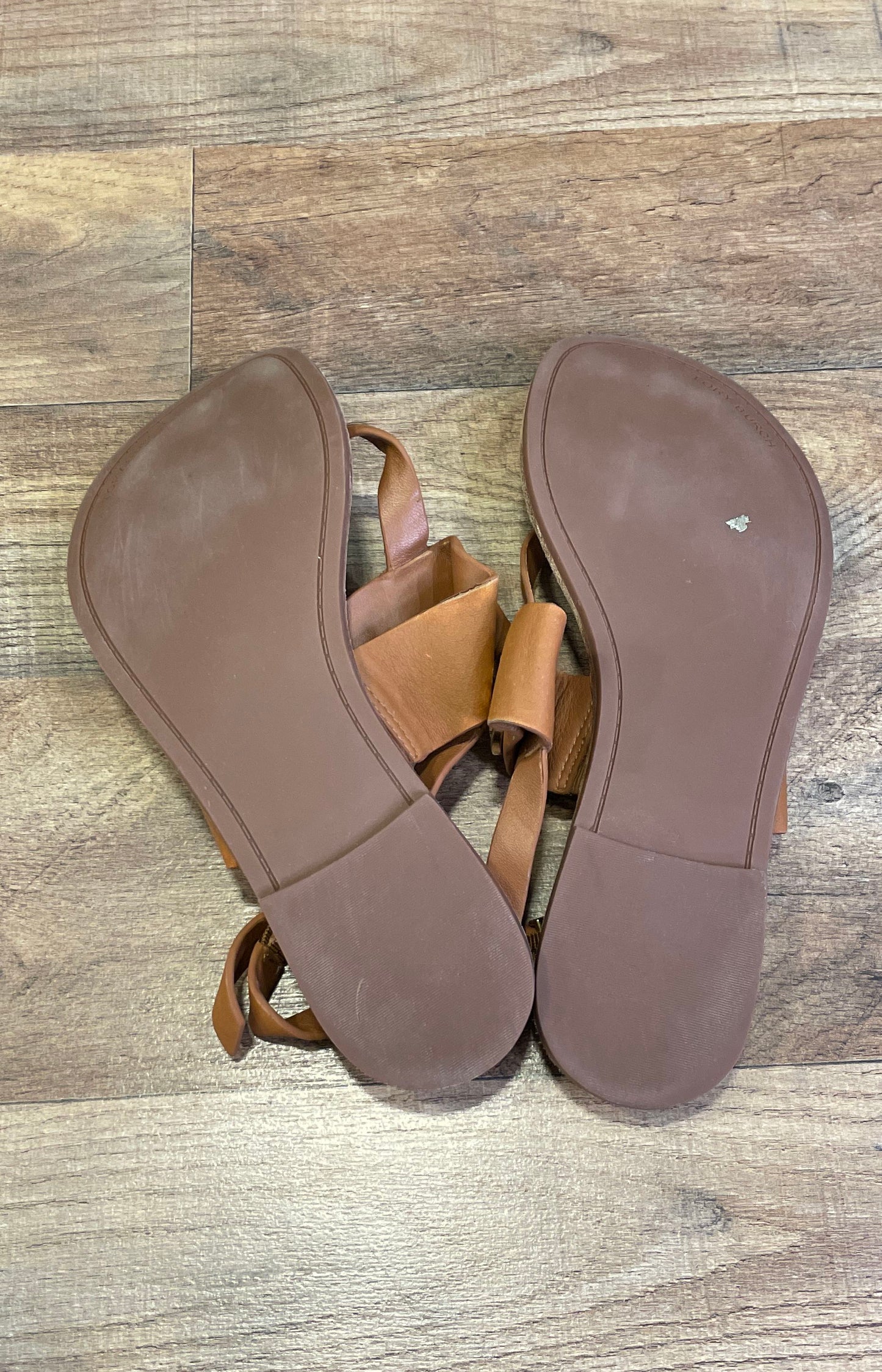 Tory Burch Miller Ankle Strap Tan Leather Gold Logo Medallion Sandals Size 8.5