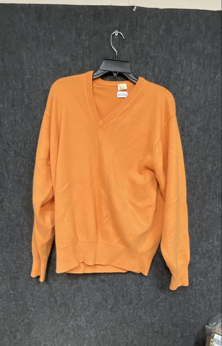 Vintage 90s Carmel Cashmere Men's V-Neck Sweater Orange Pure Cashmere Sz M