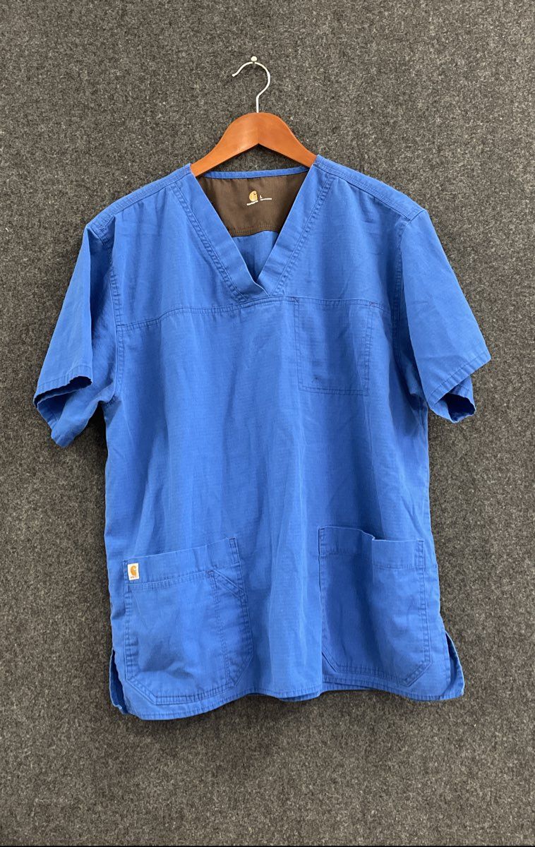 Carhartt Men's Blue V-Neck Ripstop Utility Scrub Shirt Size L