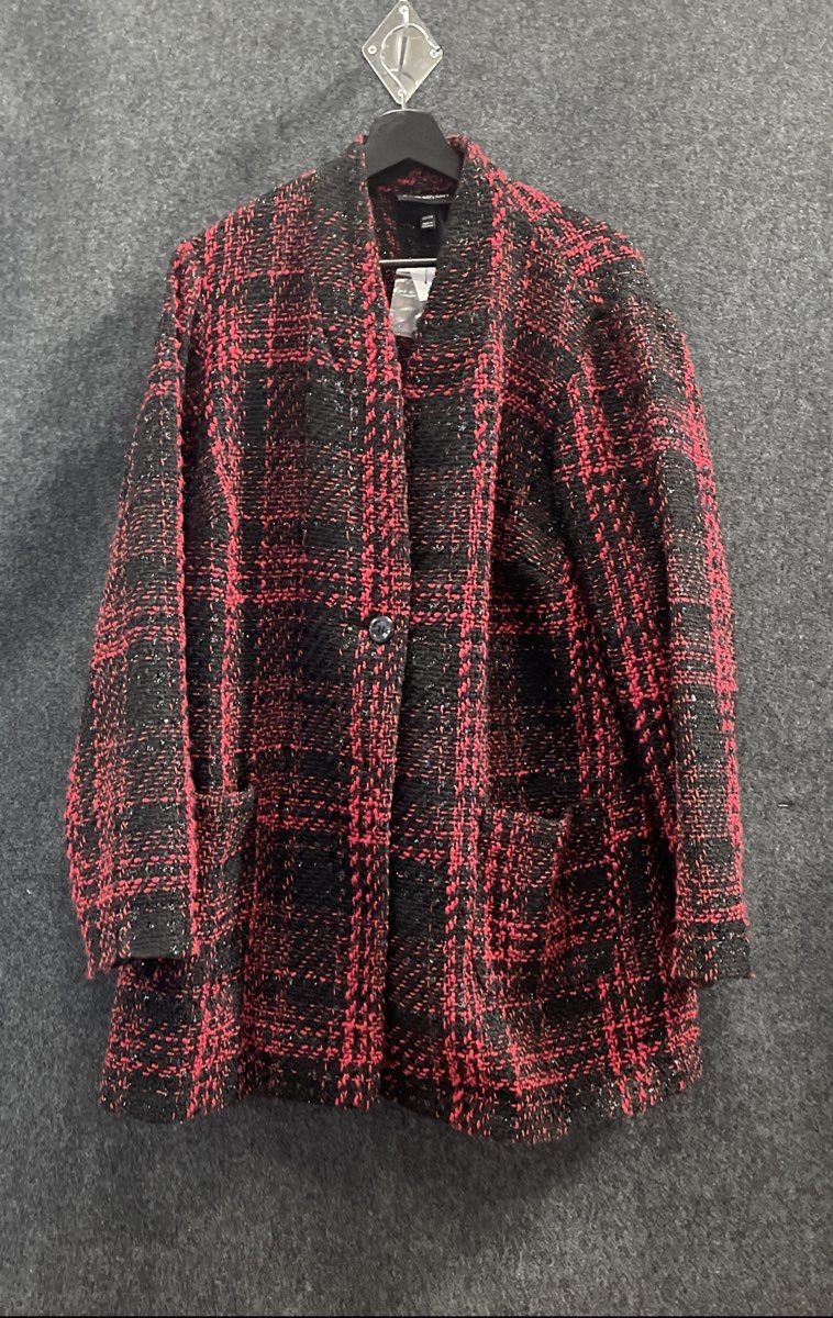 Lane Bryant Women's Black Red Plaid Tweed Metallic Sparkle Jacket Sz 22/24 NWT