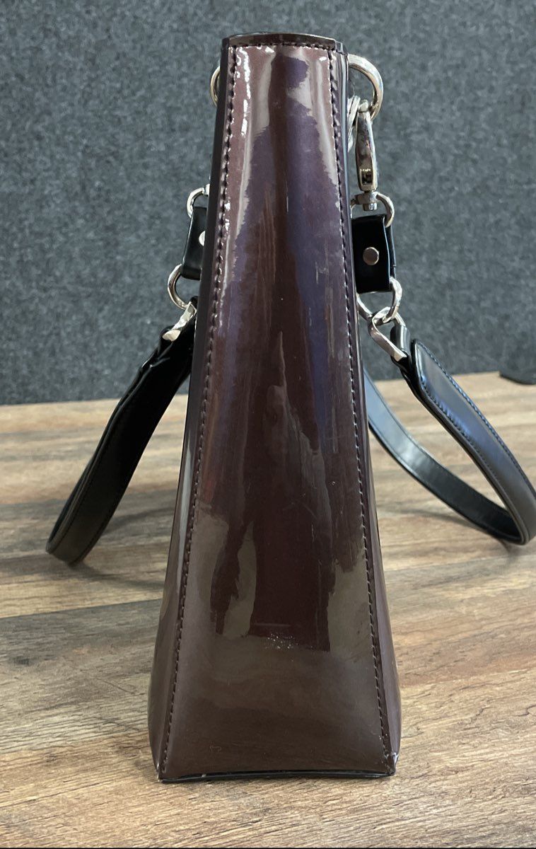 Vintage Beijo Burgundy Plum Metallic Patent Satchel Bag with Dust Cover