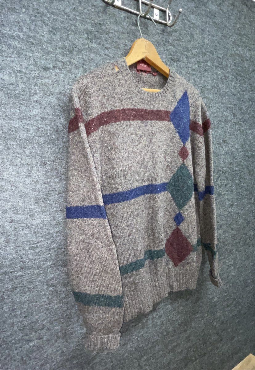 Vintage 90s Chaps Ralph Lauren Men's Brown Shetland Wool Argyle Sweater Sz L