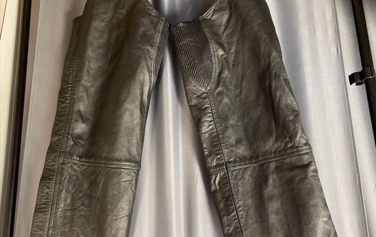 USA Bikers Dream Apparel Black Leather Lined Motorcycle Riding Chaps Sz L