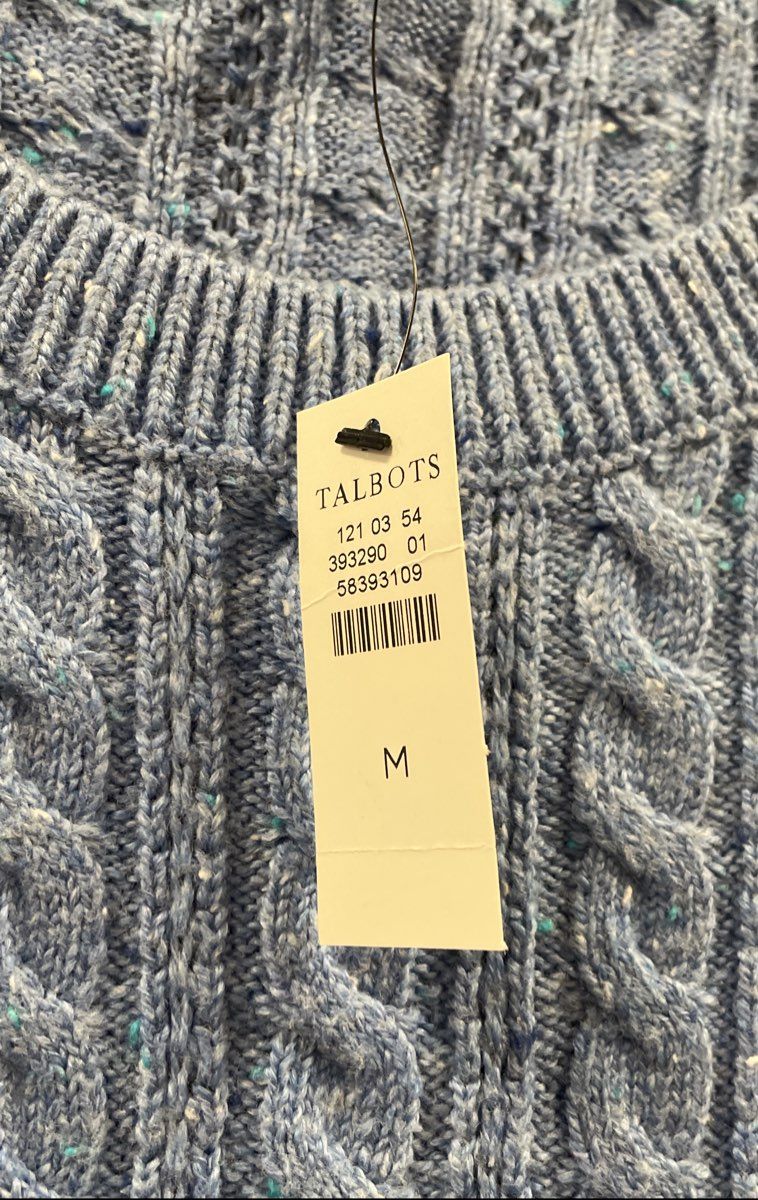 Talbots Women's Light Blue Cable Knit Shoulder Button Sweater NWT Size M